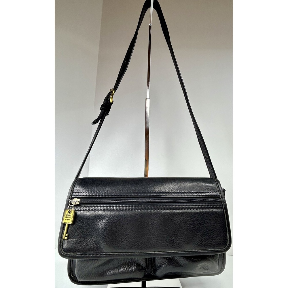 Fossil Shoulder‎ Bag Medium Black Leather Single Strap Classic 75082 Vintage